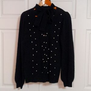 #503New York & Company Women's Black with beads Festive Sweater Long Sleeve.L